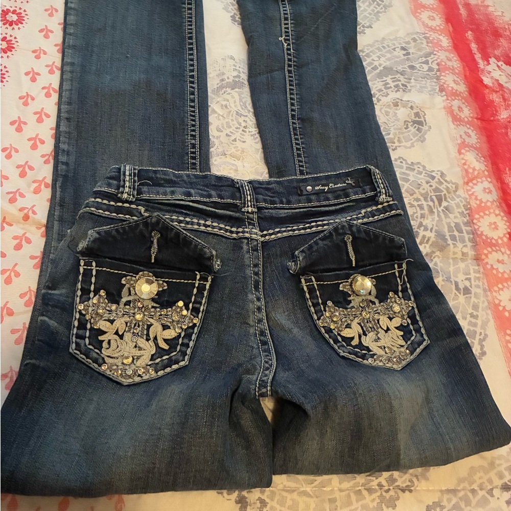 Miss Me Blue Boot Cut Jeans with Embellished Pockets